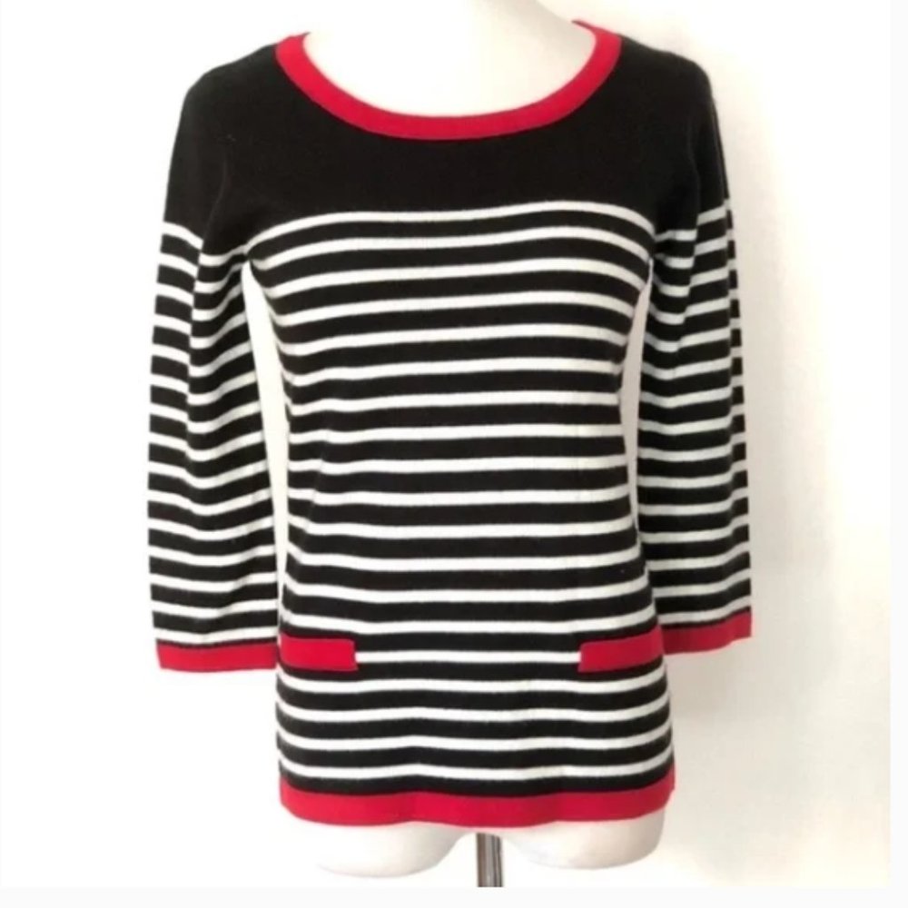 New Directions black & white stripe 3/4 sleeve sweater szPXL